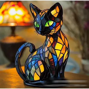 Cat Lamp Stained Glass, Retro Magic Cat Stained Resin Tabletop Night Light - Cute Pet Themed Led Lamp Gift For Dog Cat Lovers