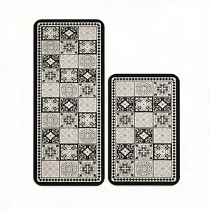 PINSOUL Bohemian Patchwork Kitchen Mat, Vintage Mandala Floral Pattern Rug, Ethnic Style Decorative Floor Runner with Intricate Tile Design, Non-Woven Fabric Surface with Rubber Backing, Artistic Home Decor. stylish