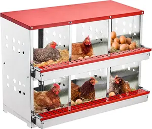 Nesting Boxes for Chickens, 6 Compartment Forward RollOut & Rollaway, Chicken Nesting Boxes with Egg Collection, Nesting Boxes for Hens, Duck Poultry, Metal Heavy Duty Chicken Coop with Perch