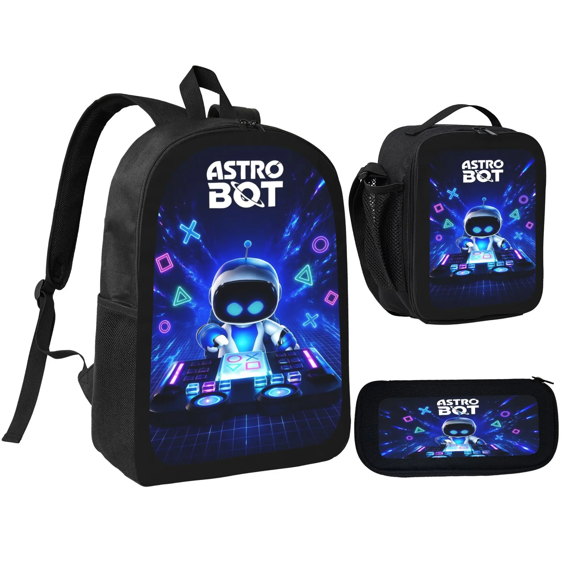 ASTRO BOT Futuristic Space Backpack Set for students, 3PCS School Bag Set with Lunch Bag Pencil Case, Gaming Style Galaxy Backpack for Boys Girls Back to School Gift