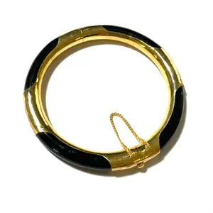 Stone Bangle Bracelet with 18K Gold Plated Fittings