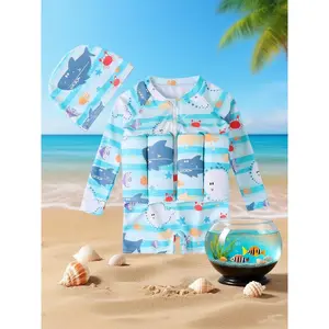 Girls/Boys Slim Fit Long Sleeve Swim Suit, Zipper Closure Float Vest, Adjustable Removable uoyancy Swimwear for Water Sports,