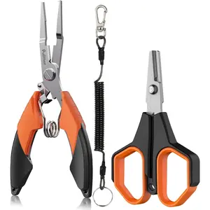Fishing Tools Kit Fishing Pliers Fishing Scissors Fishing Line Cutter for Braided Fishing Line Fishing Gear with Lanyard