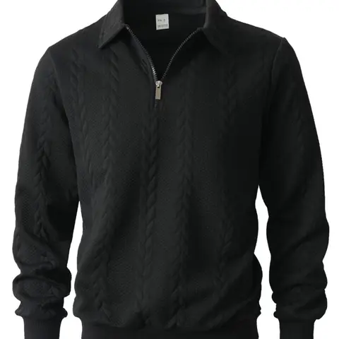 New men's autumn and winter semi-zipper lapel knitted jacquard sweatshirt, regular style Casual Fitted long-sleeved knitted sweatshirt, can be layered. Suitable for autumn and winter outfits, a choice for men's daily wear Knitwear Tops