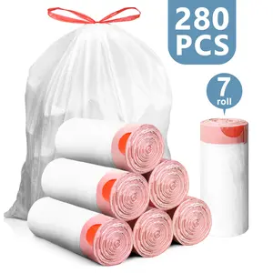 4 Gallon Drawstring Trash Bags, 280 Count Value Pack Small Garbage Bags, Strong Unscented Bin Liners for Bathroom, Bedroom, Office, Kitchen & Cat Litter Cleanup, Household, Plastic Household Plastic outdoorfun Leak-Resistant