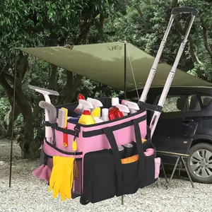Large Rolling Cleaning Caddy Bag with Detachable Trolley, Waterproof Cleaning Caddy on Wheels for Housekeepers, Cleaning Cart Supplies Organizer for Home,Car,Office,Picnic