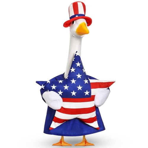 4th of July Porch Goose Outfits for 23'' Cement Plastic Porch Goose Statue, Memorial Day Patriotic Porch Goose Clothes with Flag Star Red Blue White Strip Porch Goose Costume for Independence Day Summer Outdoor Lawn Yard Garden Porch Decor