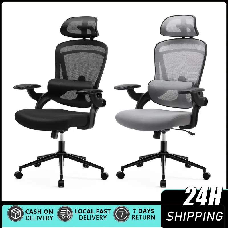 Ergonomic Mesh Executive Office Chair - Adjustable Headrest, Lumbar Support, Blade Wheels, Footrest, 90-160° Adjustable Angle, 360° Swivel Desk Chair for Comfort & Durability