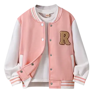 Girls' autumn baseball jacket coat 4-12 years old children's athletes' pilot style letter printing design baseball jacket casual fashion Joker coat