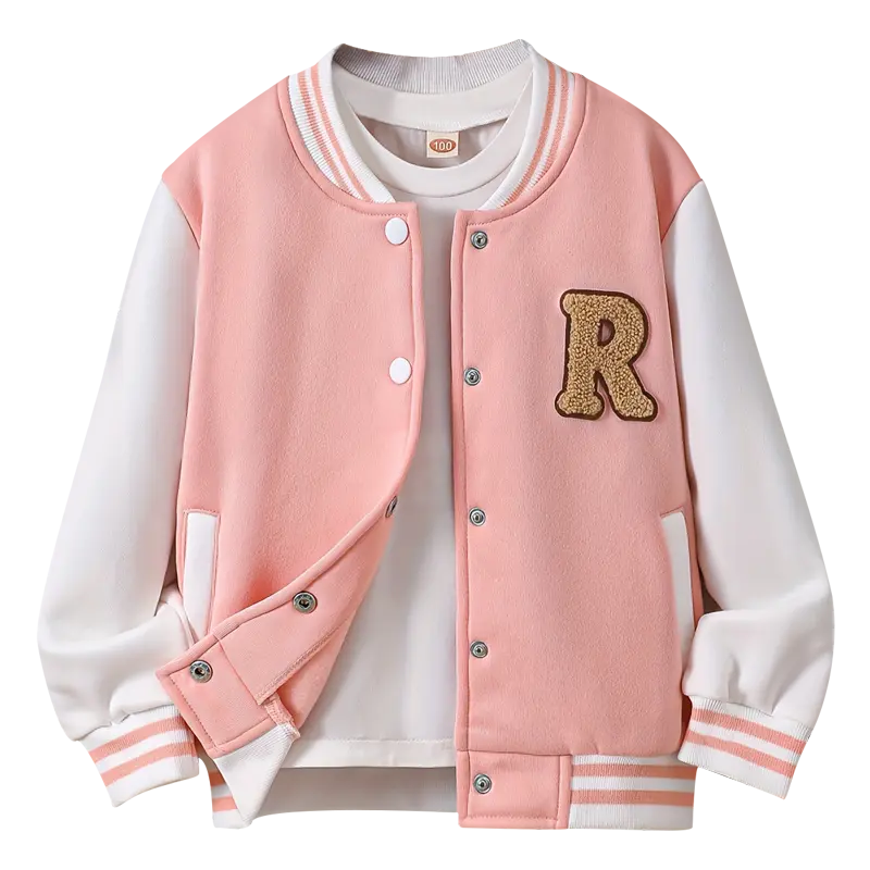 Girls' autumn baseball jacket coat 4-12 years old children's athletes' pilot style letter printing design baseball jacket casual fashion Joker coat