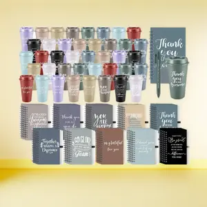 120 Pcs Christmas Employee Appreciation Gifts Set, Staff Coworker Gift Bulk 16 Oz Plastic Tumbler Cups with Lid and Straw Spiral Notebook Pen Thank You Gift for Team Office (Novelty Style)