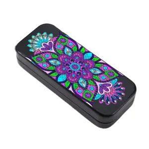 5D DIY Diamond Painting Glasses Case Kit, Purple Green Mandala Pattern Rhinestone Eyeglass Storage Box, Hard Shell Sunglasses Holder Craft Gift for Women Girls