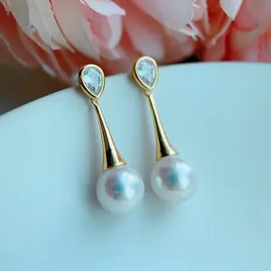 Piswency Freshwater Pearl Dangle Earrings, 18K Gold Plated 925 Silver Teardrop Earrings, Real Pearl Jewelry, Christmas Gift for Her