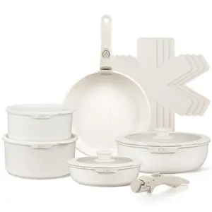 KOCH SYSTEME CS 17pcs Pots and Pans Set, Nonstick Cookware Set Detachable Handle, Induction Kitchen Cookware Sets Non Stick with Removable Handle, White, Modern Home, Cooking Container