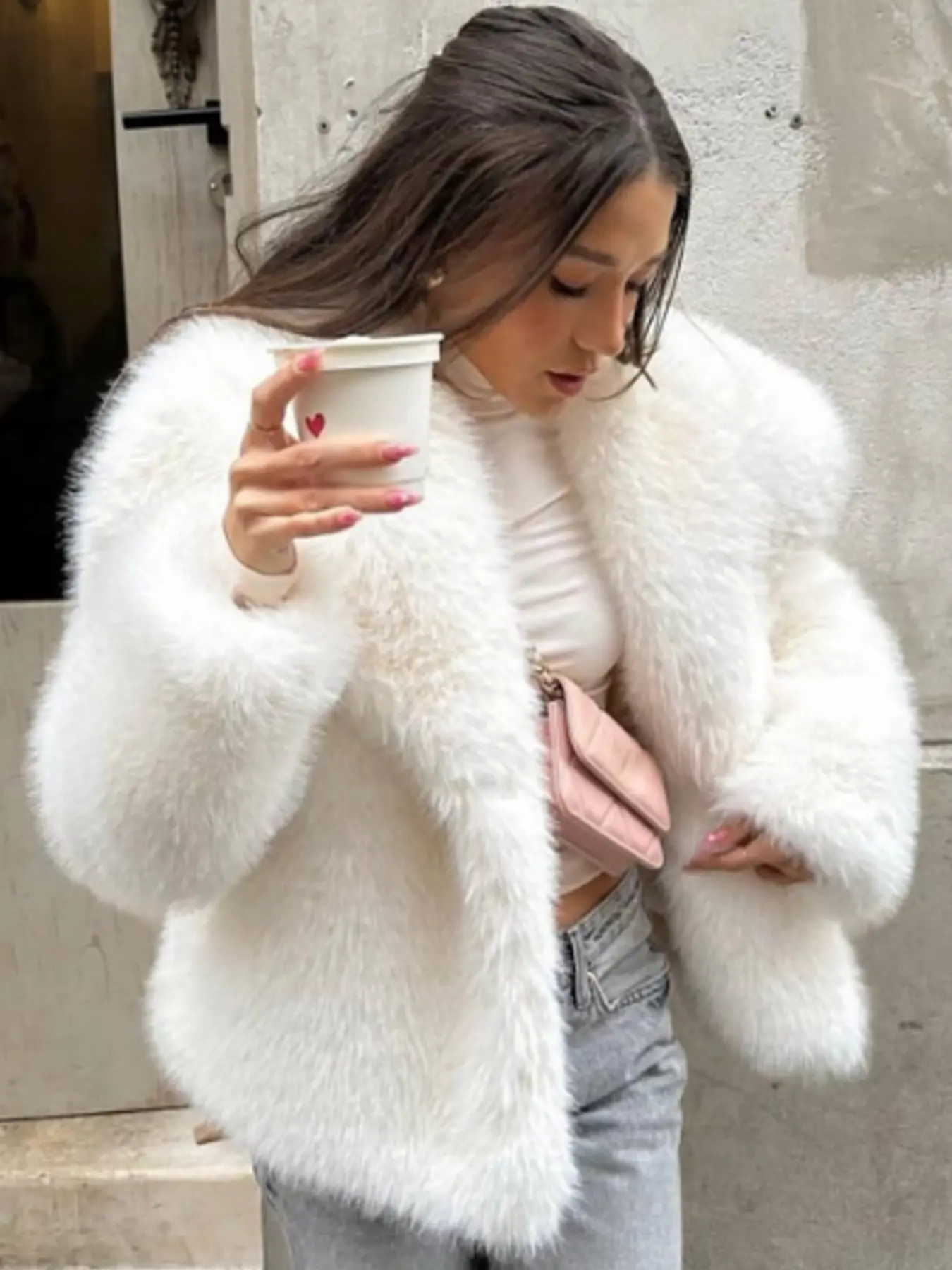 Faux Fur Coat Women Lady Winter Coats Warm Plush Long Sleeve Outerwears Luxury Fluffy Casual Fitted Jacket Lapel Hairy Jacket Streetwear Artificial Fur Coat For Women Fur Jackets Womenswear