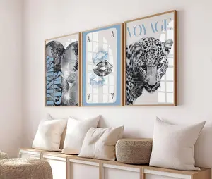 Light Blue Leopard Gallery Wall Art Set of 3 Prints Decor Office Aesthetic Cool Wall Art