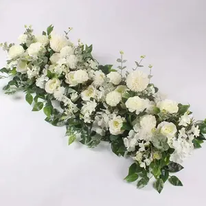 50/100cm Luxury White Rose Artificial Flower Row Wedding Table Centerpiece Flowers Backdrop Wall Arches Decor Party Stage Floral
