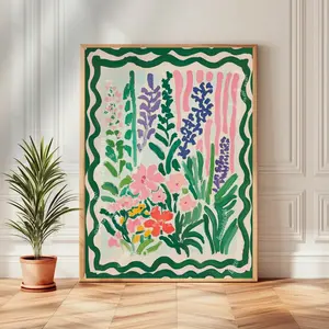 Dopamine Flowers Art Print - Flower Wall Art Vintage Green and Pink Wall Decor Minimalist Meets Maximalism Eclectic Home P