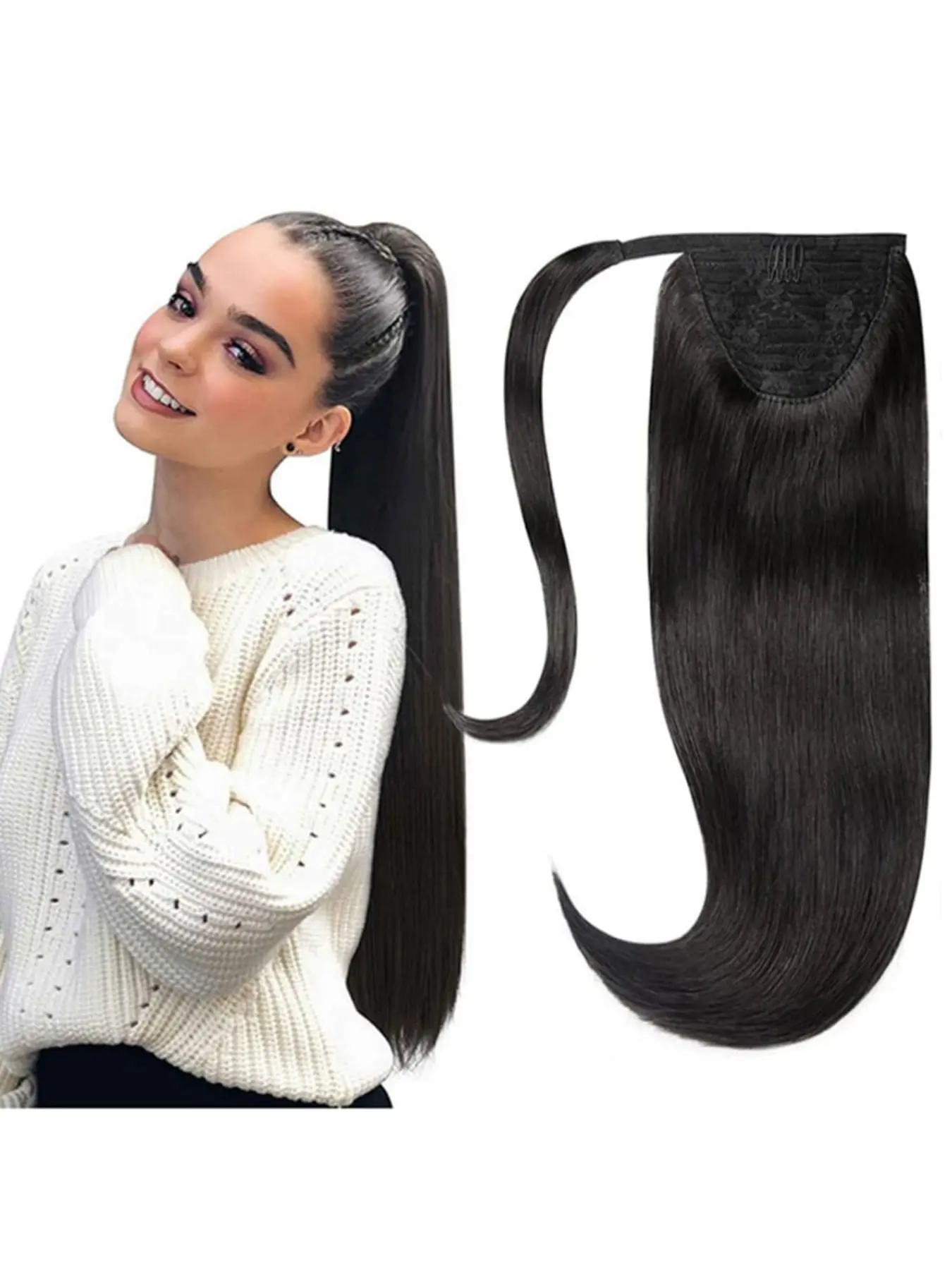 18 Inch Velcro Hair Tie High Ponytail Wig, Medium-Length Natural Look, Soft Texture, Easy to Wear, Daily Use, Women's Accessory