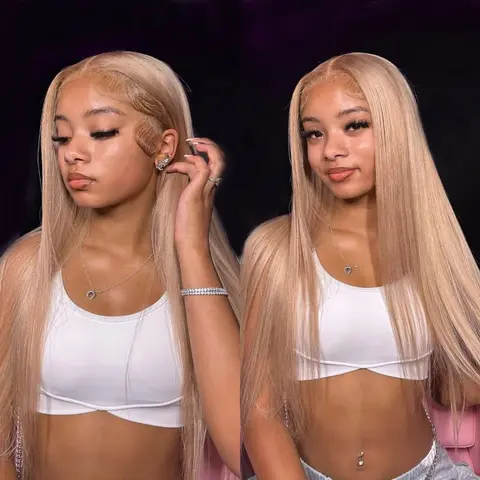 Megalook Female 13x6 Glueless Human Hair Lace Front Wig, 3-Go Milk Tea Brown Silky Straight Wig with Drawstring Feature, 320°F Heat Resistant