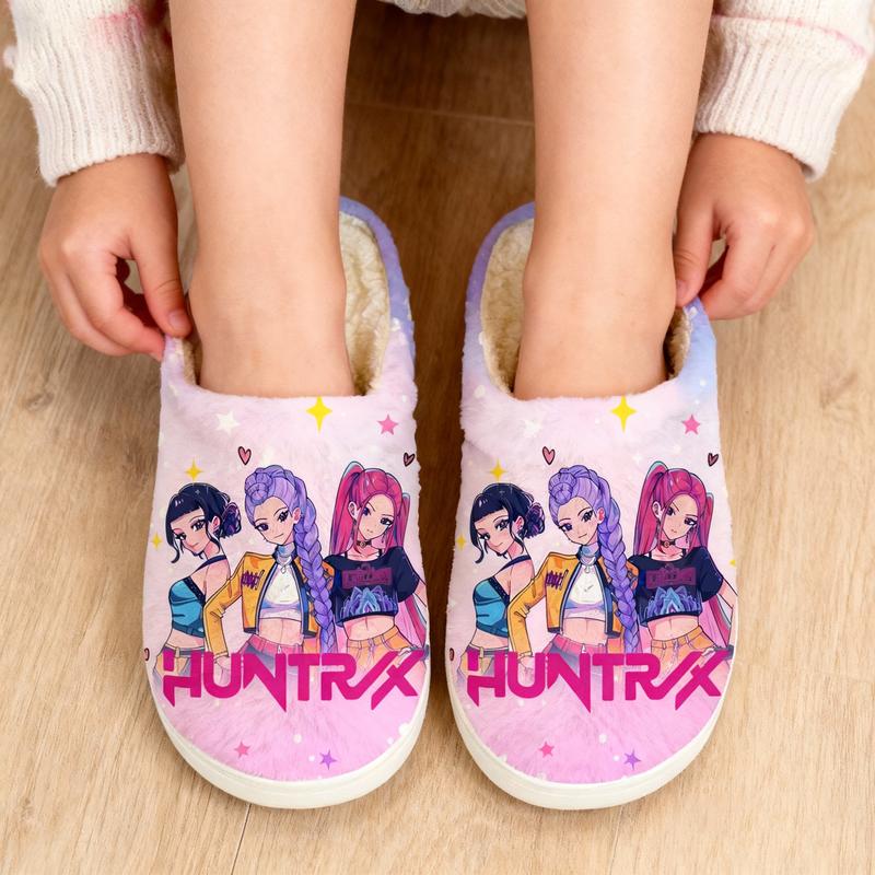 KPOP Demon Hunter Role Printed Slippers,  Unisex-Child Casual Flannel Warm Slippers Easy Slip Kids Slipper for Boys Girls Comfortable Winter House Shoes for Indoor Outdoor(Little Kid/Big Kid)
