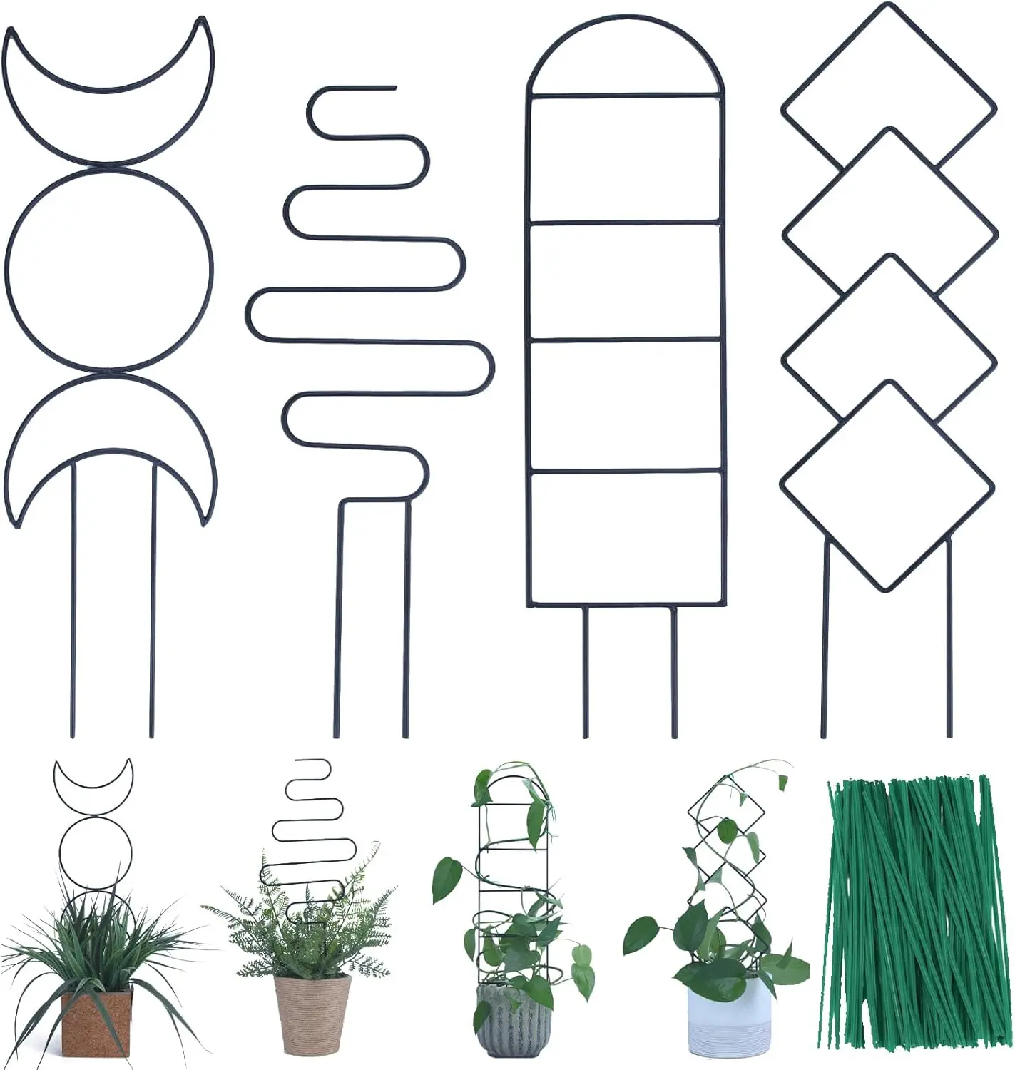 Indoor  Trellis for Climbing , 16inch Small Garden Metal Trellis for Potted  Outdoor with Different Patterns for Vine Ivy Flower  Support 4 Pack