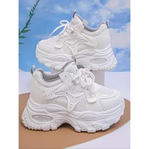 Women’s thick-soled sneakers, comfortable wedge walking shoes, fashionable platform leather dad shoes, casual versatile trendy footwear, thick-soled sneakers