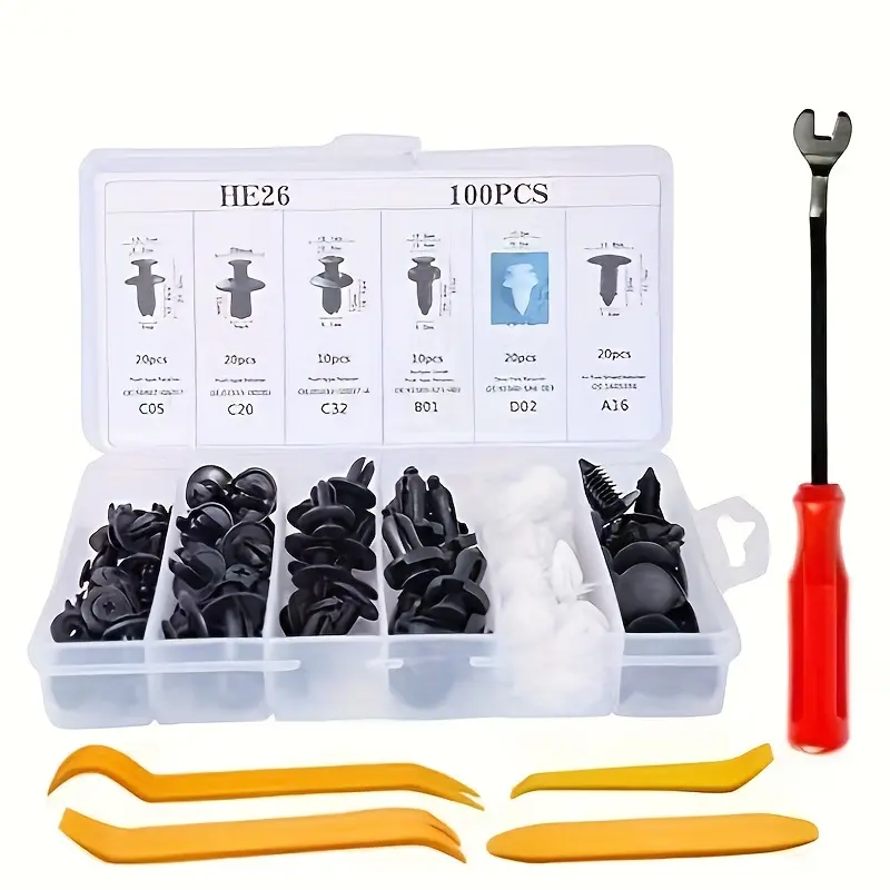 Car Bumper Clips, 100Pcs Plastic Car Push Pin Rivet Set with 5 Fastener Remover, Auto Fenders Clips Replacement Parts