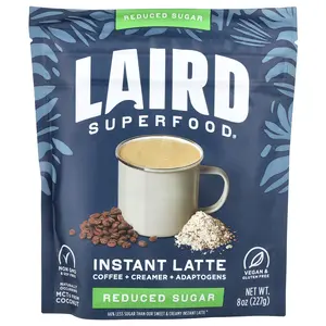 Laird Superfood Instant Latte, Coffee + Creamer + Adaptogens, Reduced Sugar, 8 oz (227 g)