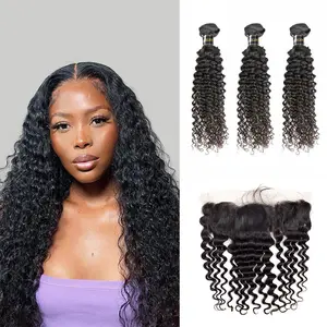 3 PCS Deep Wave Virgin Hair Bundles With Frontal