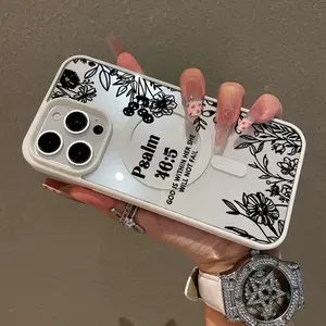 Funda Magnética Premium Para la iPhone 17 PRO MAX y iPhone 16 15 14 13 12 11 PRO MAX PLUS y 16E 17 AIR Serie Collage de Flores de la Biblia Funda MagSafe Anti-Caída, Diseño Ultra-Delgado Perfecto Para Uso Diario Protector Cubierta Protectora Funda de Telé