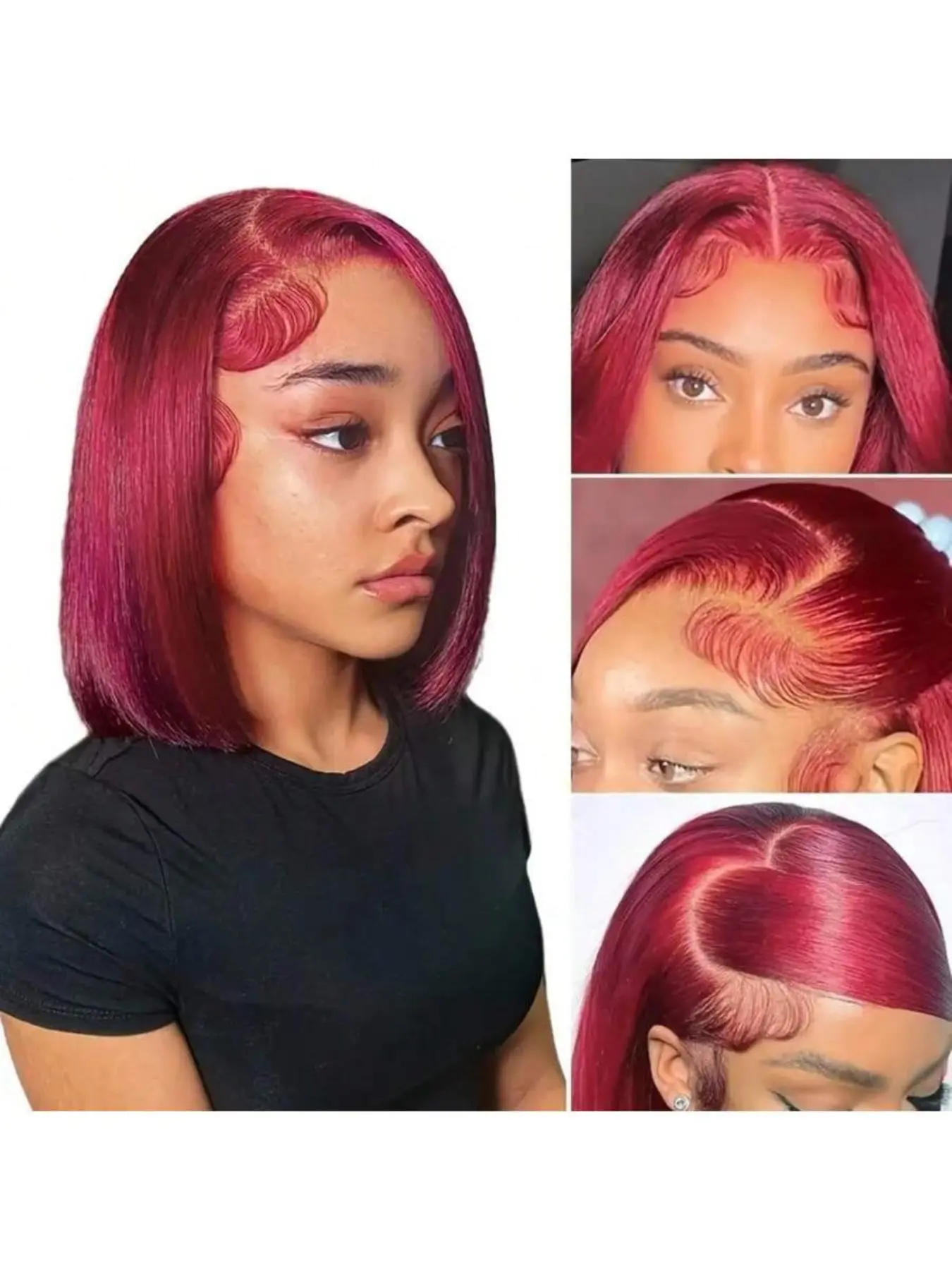 Burgundy Lace Front Bob Wig] 99J 150% Glueless Lace Front 