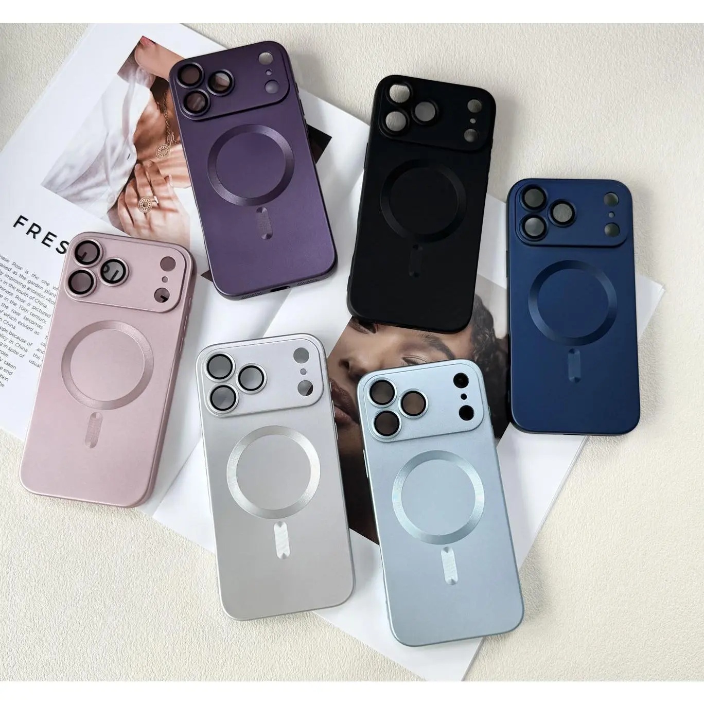 Magnetic Metal Phone Case for iPhone 11/12/13/14/15/16/17 Pro, ProMax, Plus - Matte Body, 6 Advanced Texture Color Schemes, Fingerprint-Resistant, Lightweight, Machine-Fitted, Bare Phone Feel, Aesthetic Protection, Cellphone Acc,Christmas,Delight,Silicone