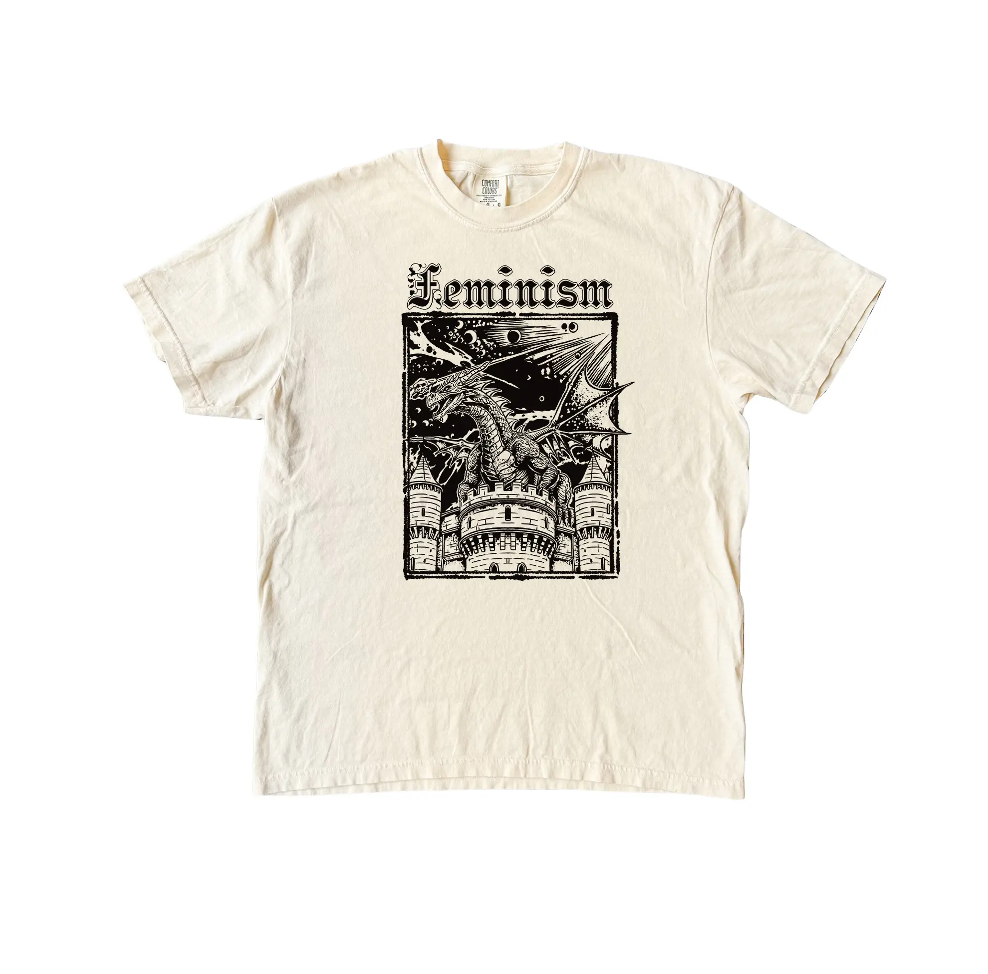 Feminism Dragon T Shirt - Vintage Graphic Tee - Dragon Castle Tshirt - Funny Activism Retro Shirt - Womenswear Top