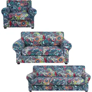 1/2/3 Seater Stretch Sofa Cover with Separate Cushion Covers Floral Pattern Machine Washable for Living Room Home Decor Perfect Fit Easy to Put On Non-Slip Design