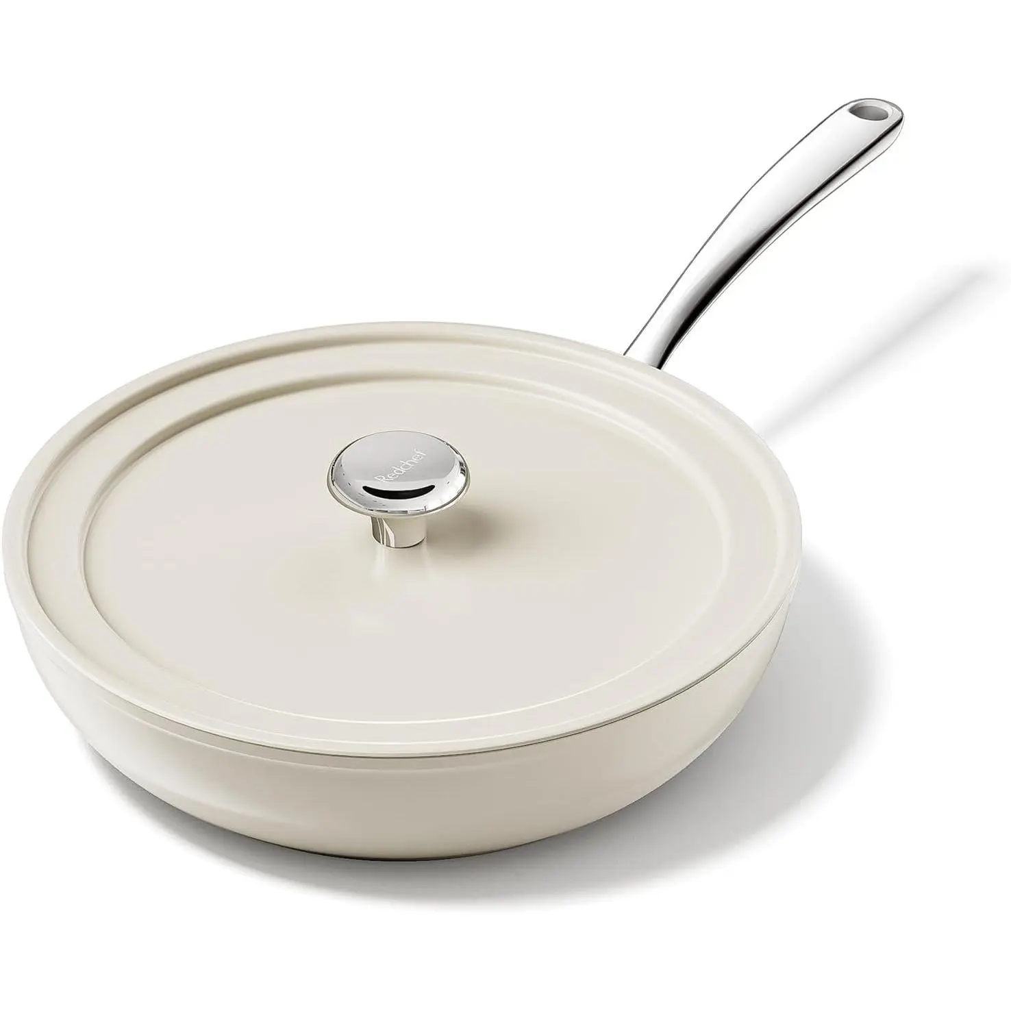 Ceramic Frying Pans Non Stick 9.5", 2.4QT Deep Saute Pan with Lid, Large  Cooker with Stay Cool Handle, Non  Cooking Ceramic Pan, Induction Dishwasher Safe, PFOA &  Free(Beige)