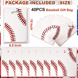 HEPAPATE 40Pcs Baseball Party Favors Bag,Baseball Treat Candy Bags with Handle,Baseball Sport Theme Gift Bags for Team Birthday Party Decorations Supplies（white）