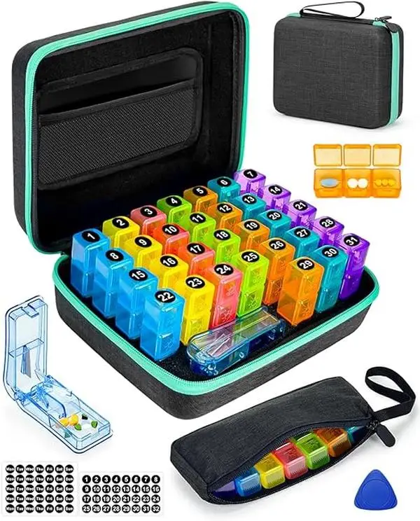Monthly Pill Organizer 3Times a Days, Medicine Organizer Box with Portable Hard...