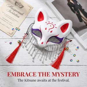 Delicate Fox Half Face Mask with Rhinestone Tassels, Anime Demon Style, Creative Masquerade Festival Ball Accessory for Cosplay and Halloween Party, Decorative paperwhite christmas gift Easter Porch Set Wrinkle-Free Mixed Color flying hibiscus bouquet