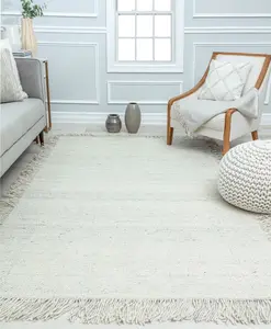 212 MAIN NN10A Seashell Solid Handwoven Wool-Cotton Craft Area Rug, 5x7 ft, Soft Speckled Design with Soft Fringe, Casual Chic Style, Indoor Use