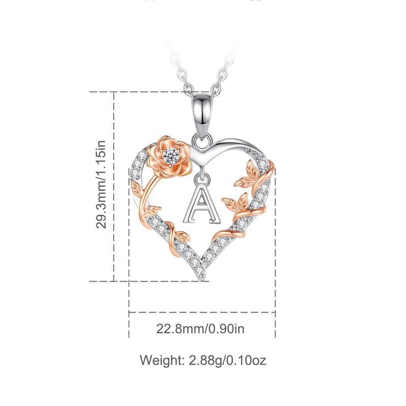 Eudora Flower Initial Heart Necklace,  Personalized Rose Gold Plated Letter Pendant, Perfect Valentine’s Day Gift for Her, Meaningful Alphabet Jewelry