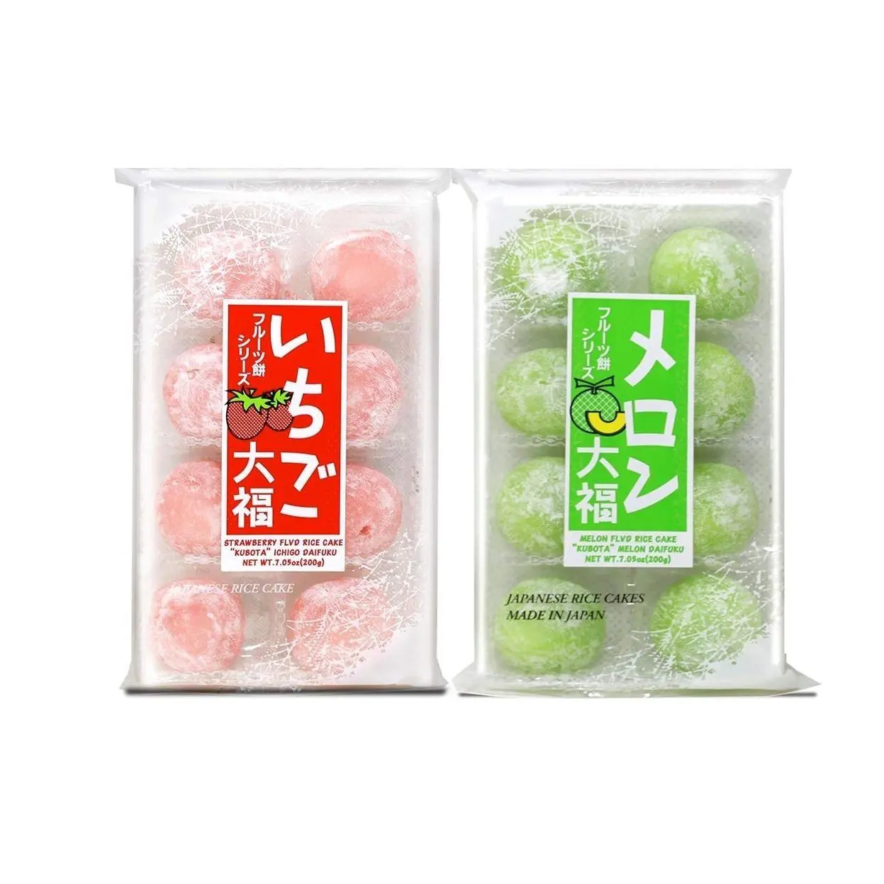 Japanese Mochi Fruits Daifuku (Rice Cake) CHOICE OF: Strawberry, Melon, Green Tea, Orange Flavors. (Strawberry+Melon)