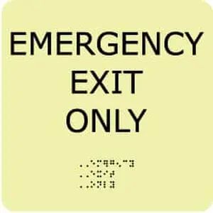 AccuformNMC Plastic Glow-in-Dark Emergency Exit Only Sign for Home Decor, 8" Wide x 8" High, English Braille, Model GADA100BK
