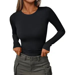 EncoLax Women's Long Sleeve Crewneck Rib Knit Slim Fit Shirts Basic Tee Tops 2025 Casual T-Shirt for Going Out & Workout Outfits Women's Knitwear