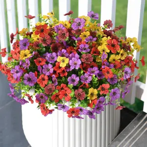 Artificial Flowers Faux Plants, 12 Bundles Outdoor Fake Flowers, Colorful Daisy UV Resistant, Spring Summer Floral Decor for Porch Patio Yard Garden