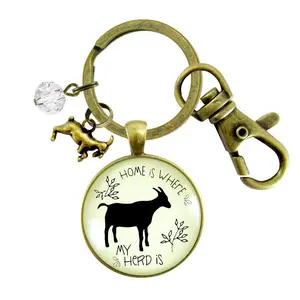 Goat Keychain Home is Where Your Herd is Jewelry Farmhouse Style