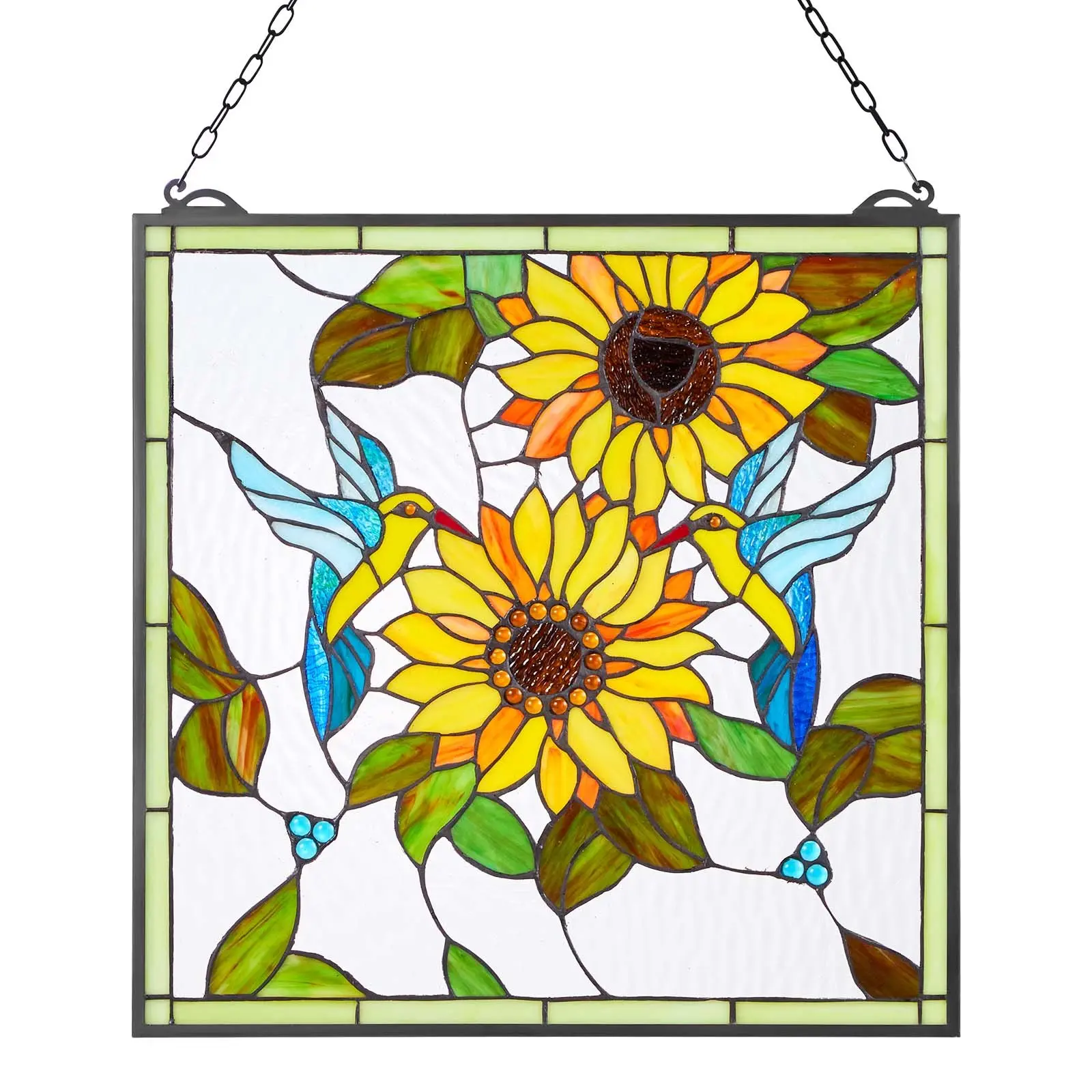 VEVOR Stained Glass Window Panel, 20x 20 in, Tiffany Style Hanging Transom Window Panel with Chain, Large Vertical Rectangle Stain Glass, Vintage Traditional Art Handcrafts for Kitchen Home Decor