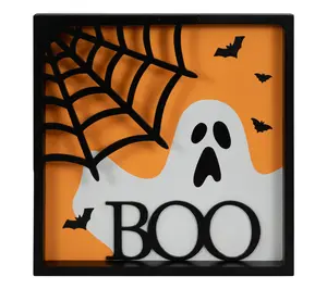 Northlight 3D Ghost and Spider Web Halloween Wall Sign 9.75"
