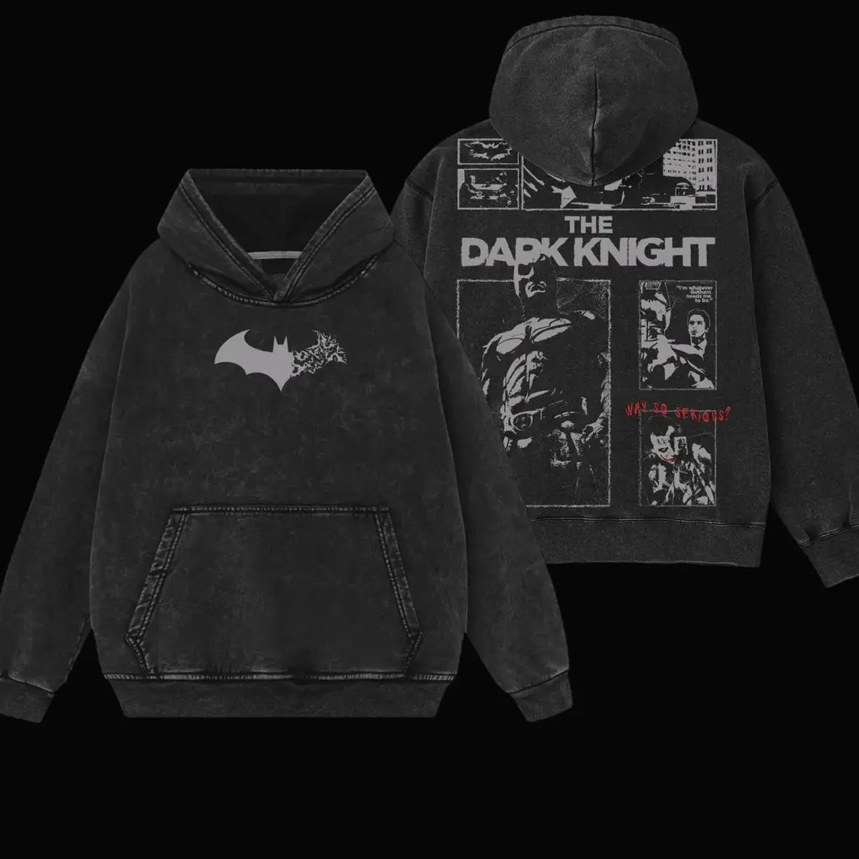 Superstyle The Dark Knight - The Gotham Guardian  HeroVerse Comic Edition Double Printed Oversize Lightweight Acid Washed Tee Hoodie Sweater TV Series Graphic Design Top Cotton Streetwear Comic Superheroes T-Shirt Crew Neck Clothes Menswear Womenswear U3B