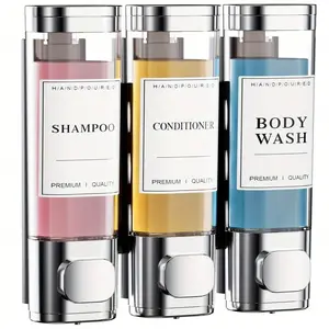 Lockable 3-In-1 Bathroom Wall-Mounted Shampoo & Conditioner Dispenser, Rustproof Large Capacity Transparent Bottle, No Drilling Installation